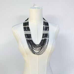 Black & White Multi Strand Beaded Statement Necklace Boho Layered Bib Necklace